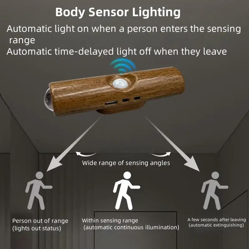 1/2/3pcs Walnut Color LED Smart Light Motion Sensor Charging LED Wall Light Suitable for Corridors Kitchens Wardrobes Bedrooms