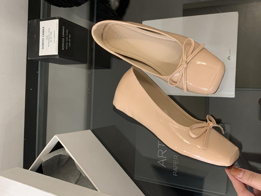 2025 French grandma shoes inner height increase shallow mouth inner height increase single shoes soft sole not tired foot bow ballet shoes