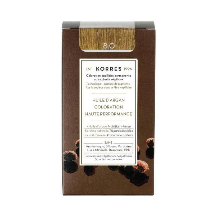 Coloration Permanente - KORRES - Blond Clair 8.0 - Sans ammoniaque - Crème - Tous types de cheveux