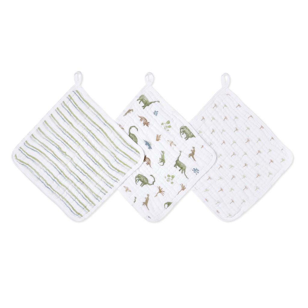 Aden Anais Dino Jungle Set of X Muslin Cotton with Baby WCADAEEWCC30015 + Washcloths, 3, 27.5 27.5cm, Loops, Gift,
