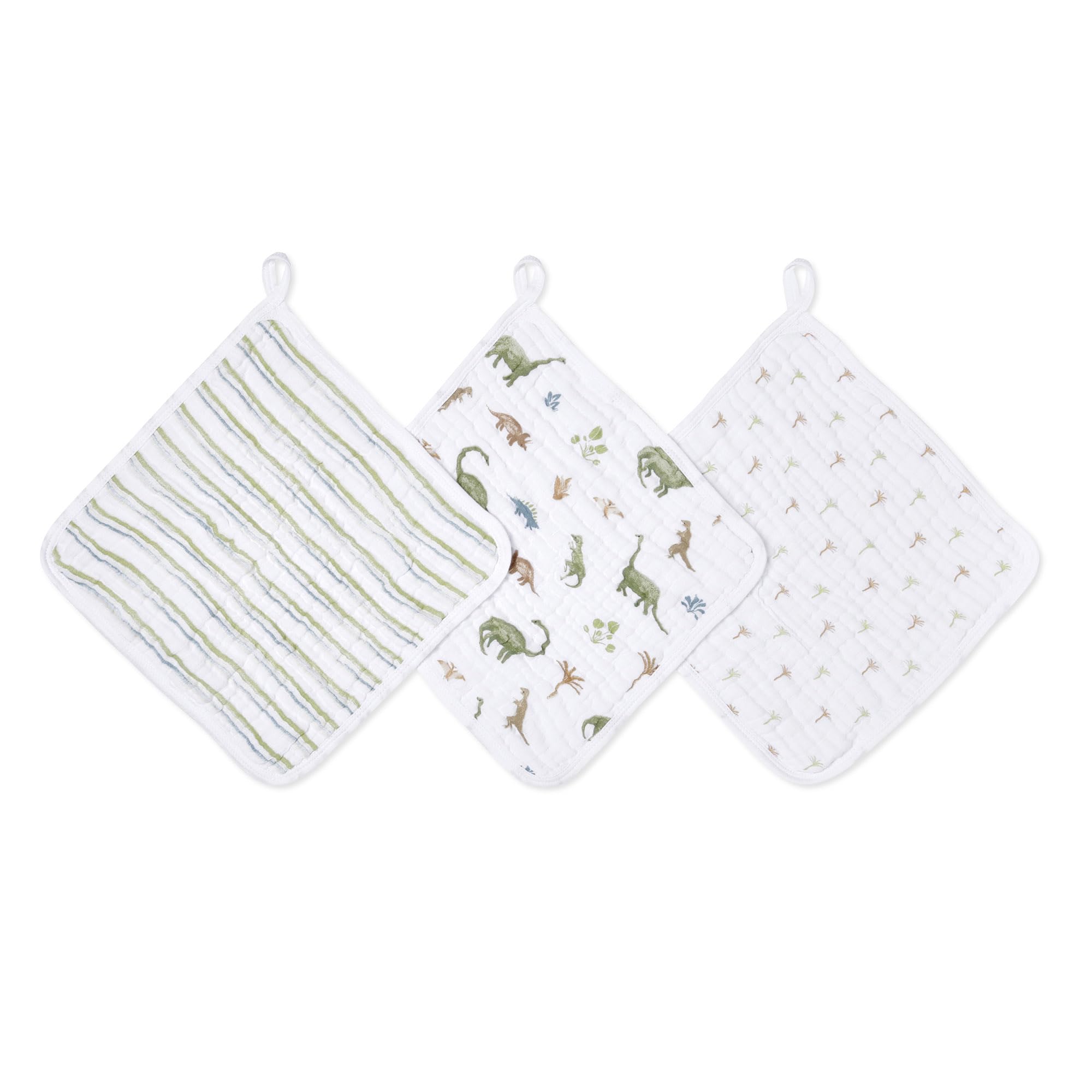 

aden anais Dino Jungle Set of x Muslin Cotton with Baby WCADAEEWCC30015 + Washcloths, 3, 27.5 27.5cm, Loops, Gift,