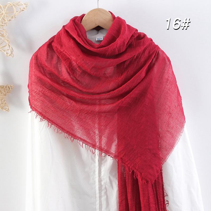 Women's Cotton Linen Silk Scarf - All-Season, Solid Color, Versatile Head and Sunshade Wrap