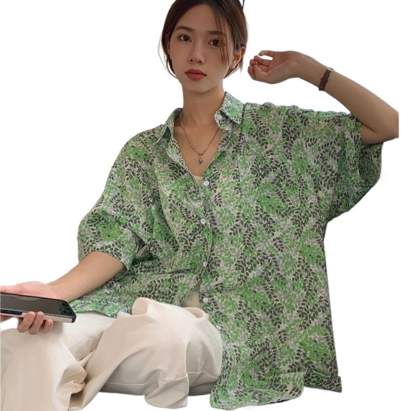 Printed Style Women's Shirts Loose Turndown Collar Single Breasted Ladies Short Sleeved Blouse Summer Fashionable Casual Famale Top