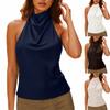 Haut Débardeur Satiné sans Manches à Col Halter Dos Nu Coupe Ajustée pour Femmes Tissu Léger Doux Vêtement d'Été