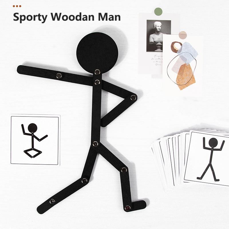 Montessori Wooden Man Puzzle for Kids Sports Theme Early Educational Toy Improve Imagination Hands-on Ability Gift for