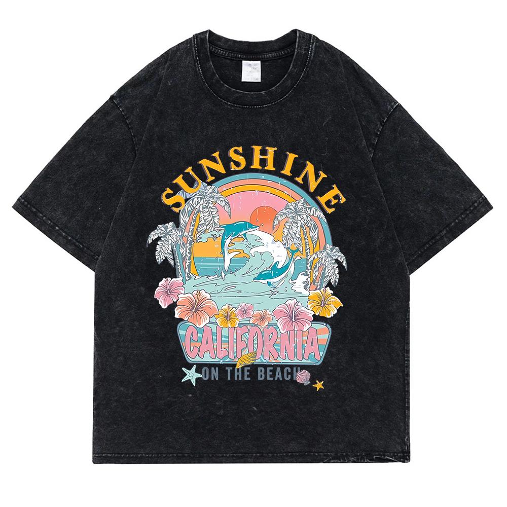 

Sunshine Galifornia На Пляже Выстиранные Ретро Снежные Футболки Мужская Одежда Свободные Летние Футболки Мода Хлопок Короткий Рукав 3XL