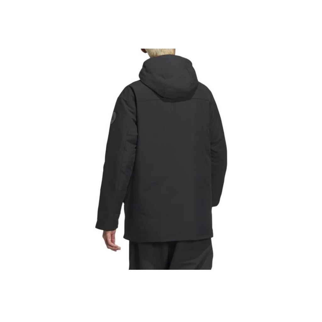 Adidas Solid Color Windproof Warm Waterproof Water-Repellent Hooded Comfortable Long Sleeve Down Jacket Unisex Jackets Black JM9145