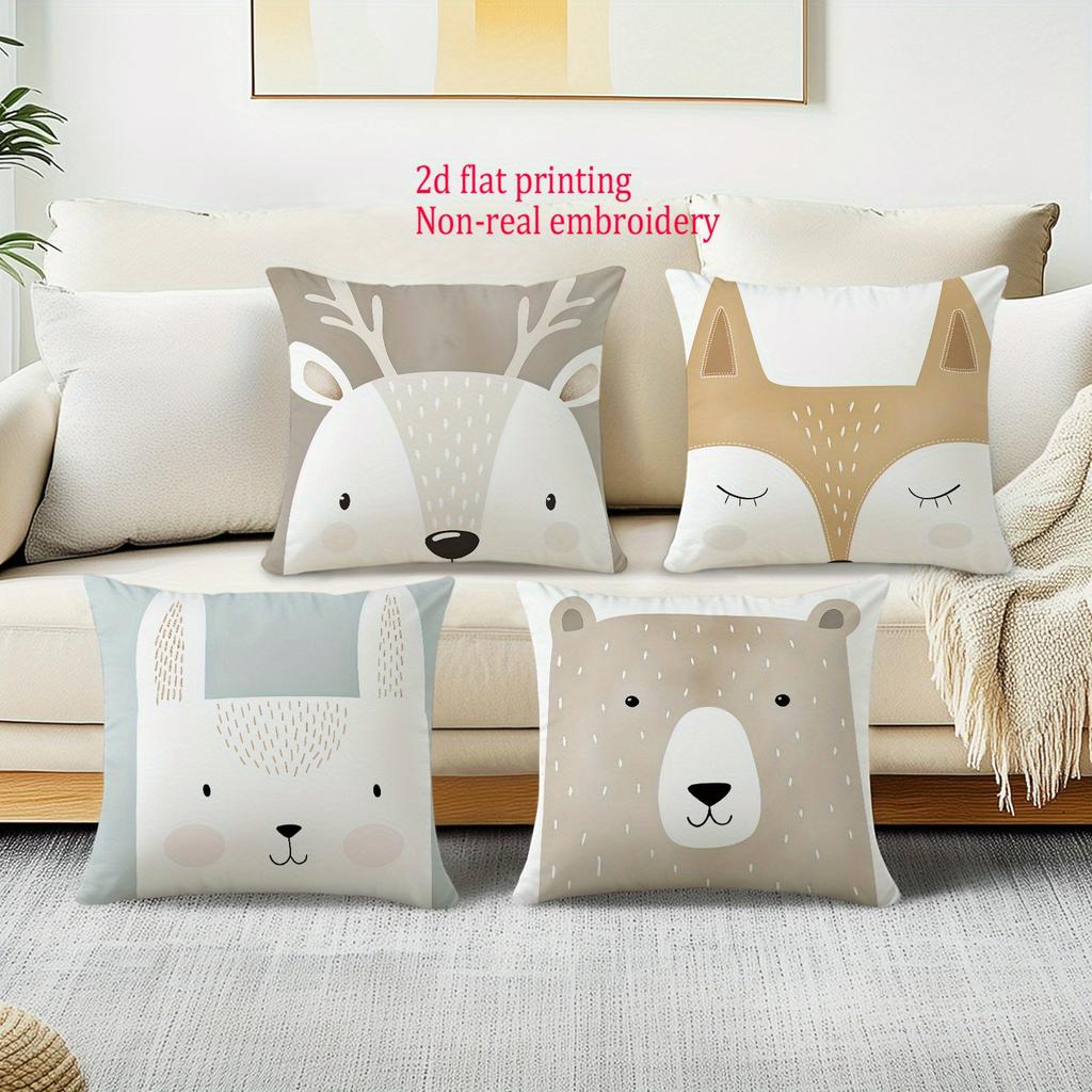 1/4pcs Cute Animal-Patterned Pillowcases with 2d Flat Printing Sofa cushion cover home bedroom room decoration