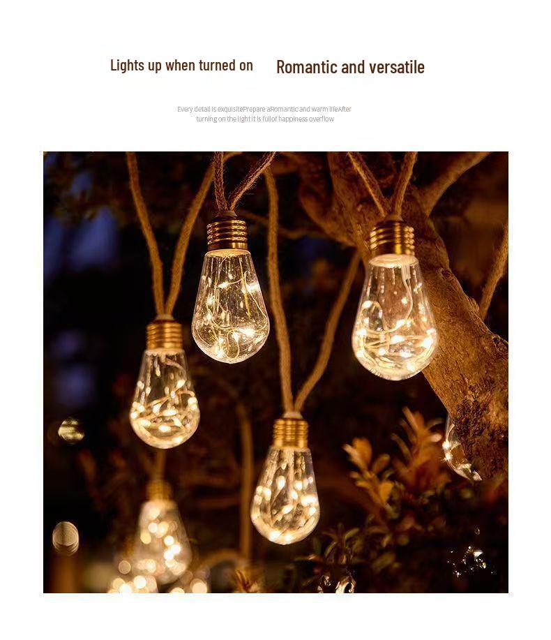 Solar-Powered LED Hemp Rope String Lights: Waterproof Copper Wire for Camping, Christmas, and Yard Decoration