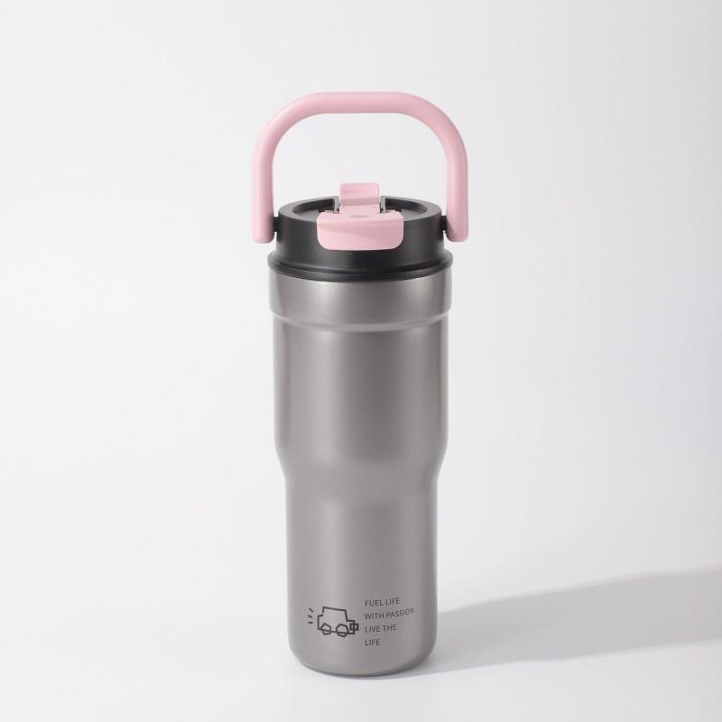 Stainless Steel Vacuum Insulated Travel Mug With Handle Dual-Drink Straw Lid 700ml Outdoor Office Car Use