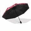 1pc Pink Roses Automatic Folding Umbrella - Portable & Foldable Design with 8 Ribs, Durable Iron Shaft & Plastic Handle, Styli