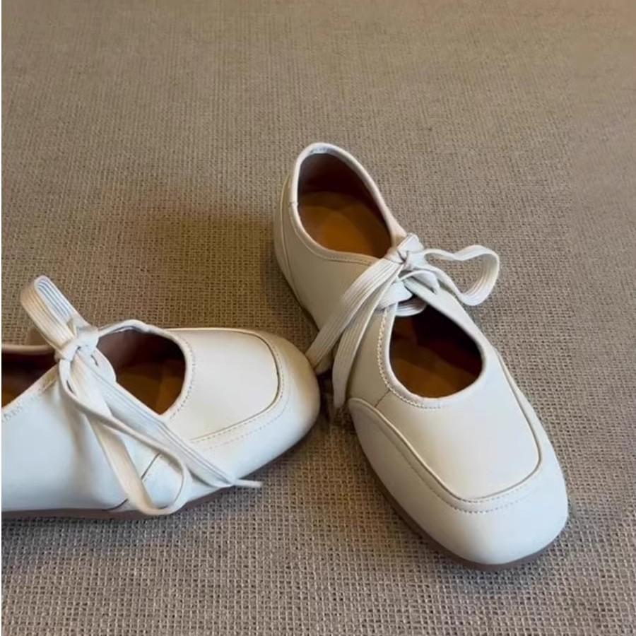 Ballet Style Little White Shoes Women's 2025 New Lace-up Sports and Leisure Shoes Flat Single Shoes Mary Jane Small Leather Shoes