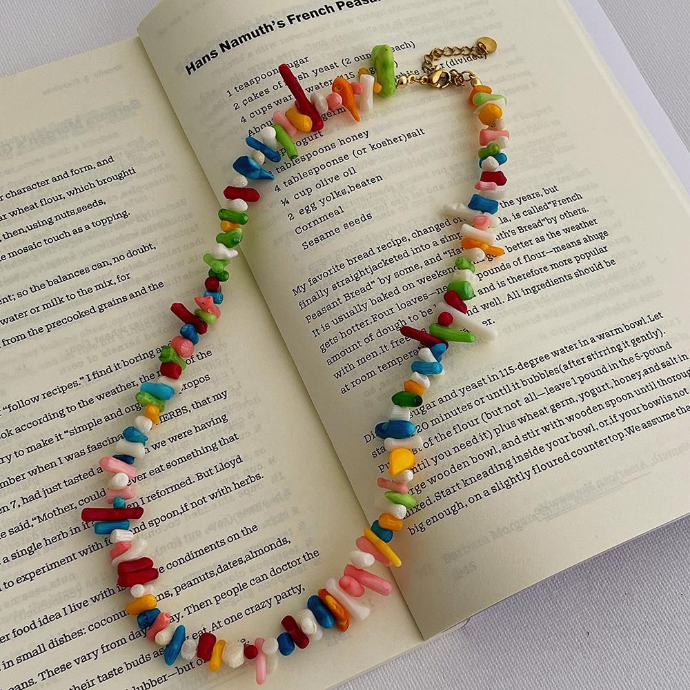 Bohemian Pozlacený PVD Nerezová Ocel Duhový Nepravidelný Korálový Řetízek Choker Náhrdelník Pro Ženy Sváteční Šperky