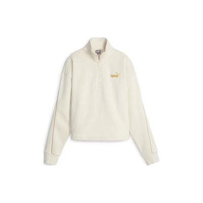 Essentials+ Minimal Gold Half-Zip Mock Neck Fleece Sweatshirt Women Sweatshirt White 680020-87