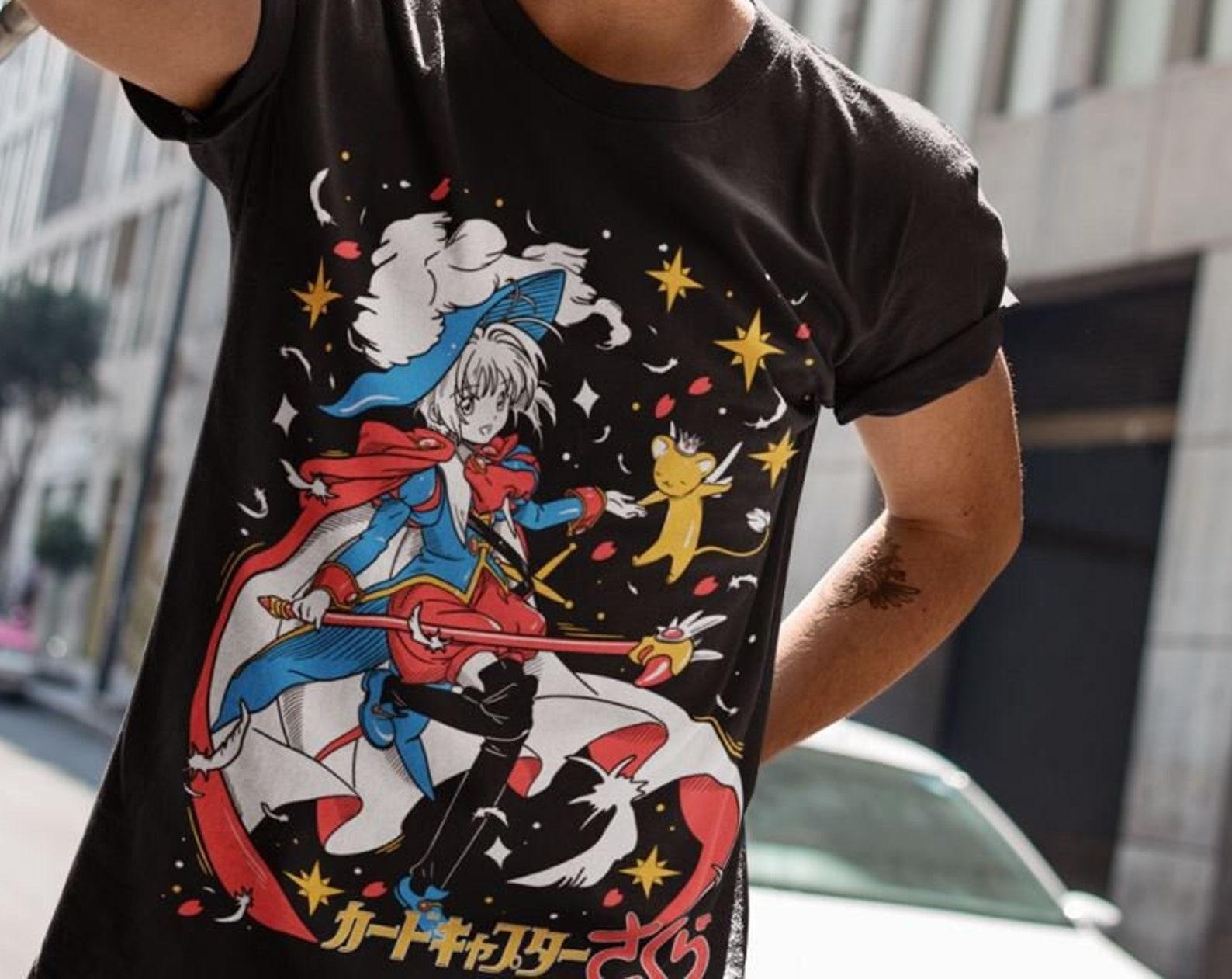 УНИСЕКС - Футболка с принтом чашек для пудинга Керо, Сакура Киномото из Cardcaptor Sakura, Керо Цербер, Аниме 90-х, Эстетика Vaporwave, Fairy Kei, Хлопковая футболка с коротким рукавом M