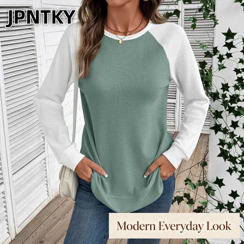 JPNTKY Women's Fashion Casual O-Neck Long Sleeve Blouses & Shirts