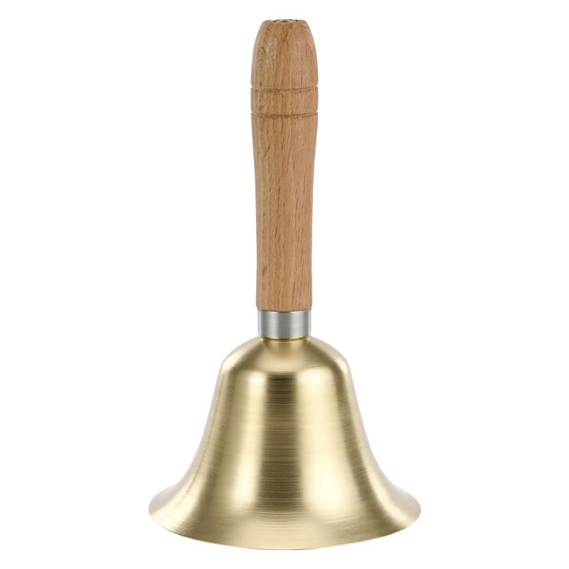 Loud Solid Brass Hand Call Bell Dinner Service Bell with Wooden Handle Handbells Loud Ringing Bell for School Children
