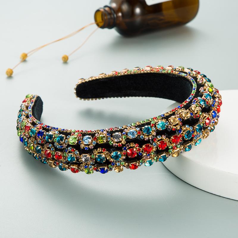 Barroco Pedrería Colorida Completa Diadema Acolchada con Esponja Cosida a Mano Cristal Diadema Nupcial Tocado de Boda Regalo