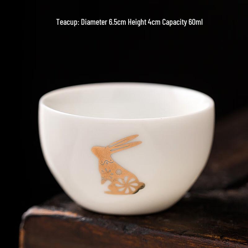 Sheep Fat Jade Style Porcelain Gongfu Master Tea Cups - Rat Zodiac (Set of 2)