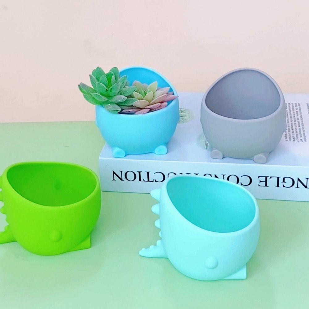 

Многофункциональный силиконовый цветочный горшок в виде динозавра, симпатичный цветочный горшок для растений, мини-маленький цветочный горшок для рабочего стола зелёный