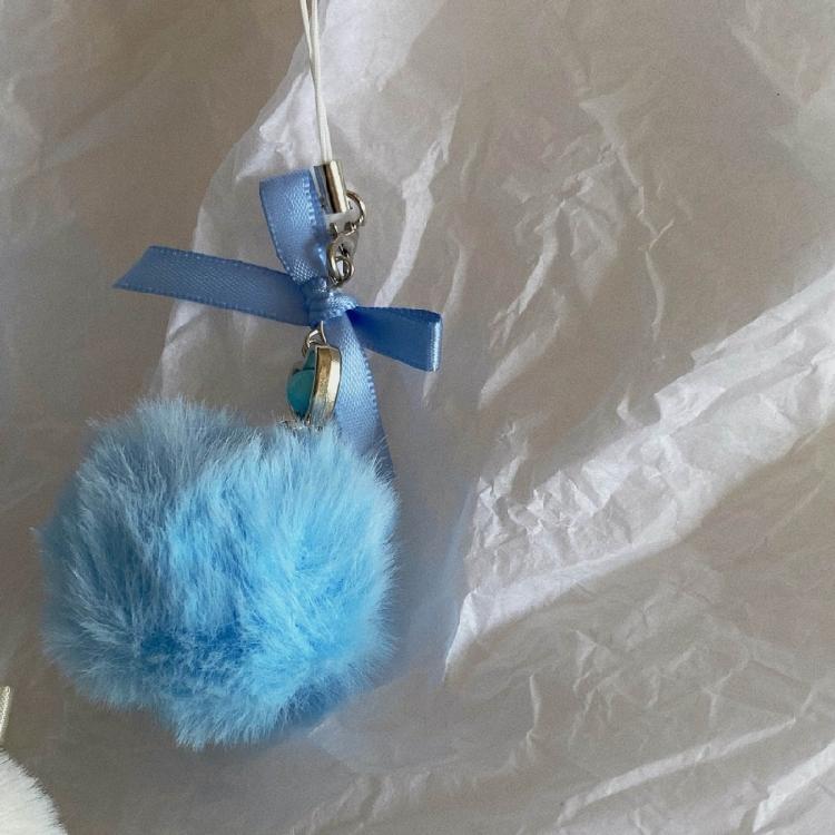 Trendy Pentastars Key Rings Pendant Rabbit Faux Furs Ball Keychain  Accessories