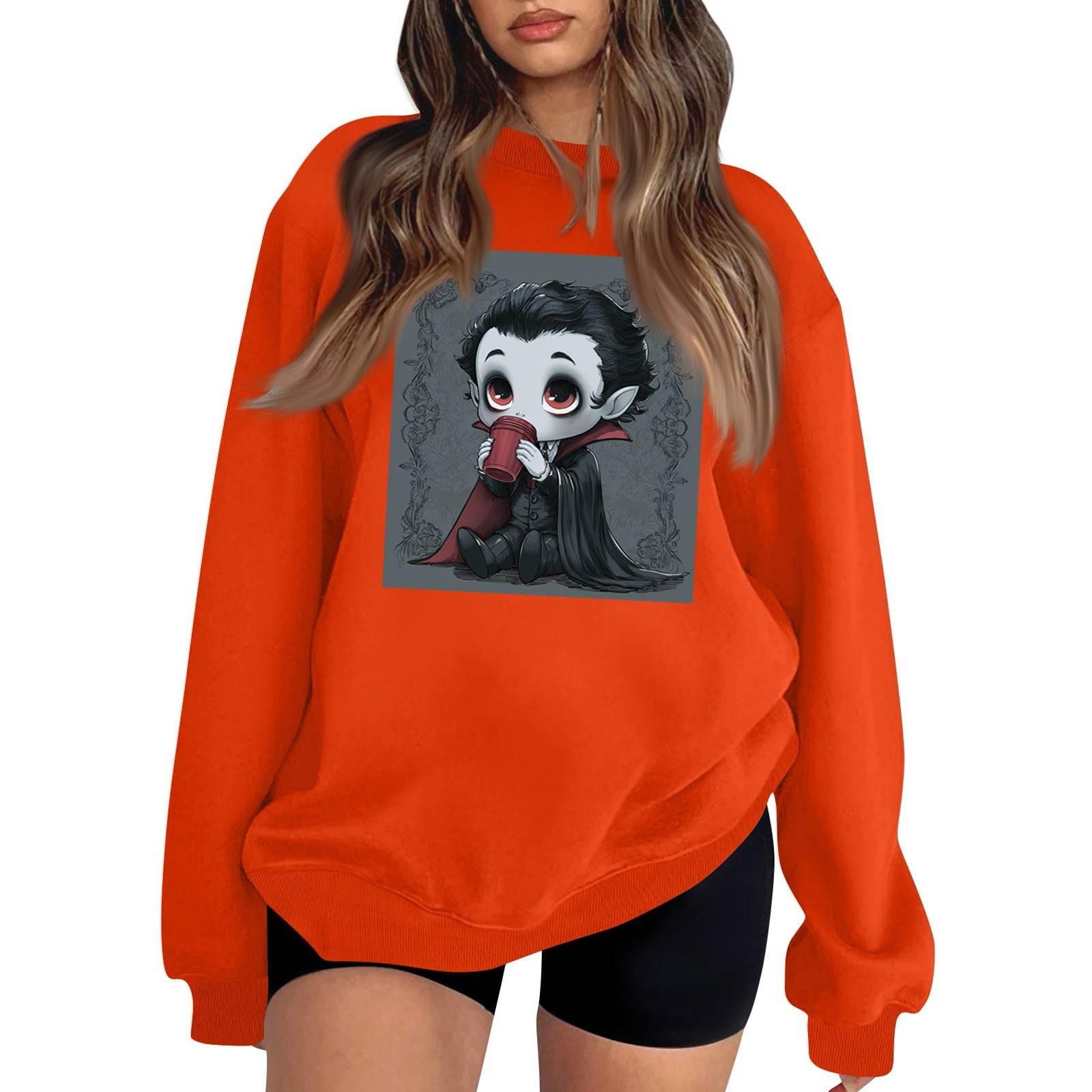 

Womens Fashion Tops Printed Casual Round Neck Long Sleeve Loose Pullover Shirts XL шафрановый