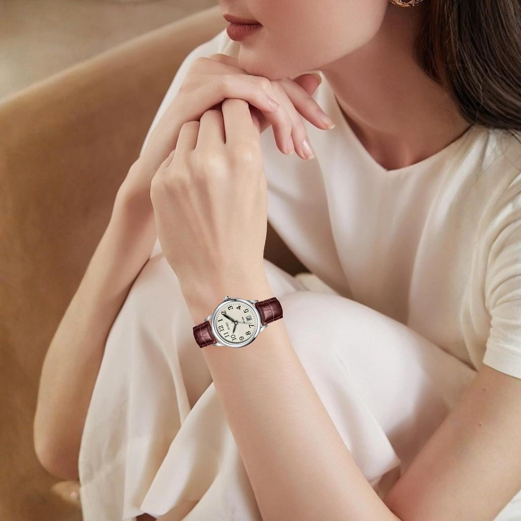 BUREI Date Leather Simple Women's Watch, Waterproof, Quartz, Display, Strap, Slim, Stylish,