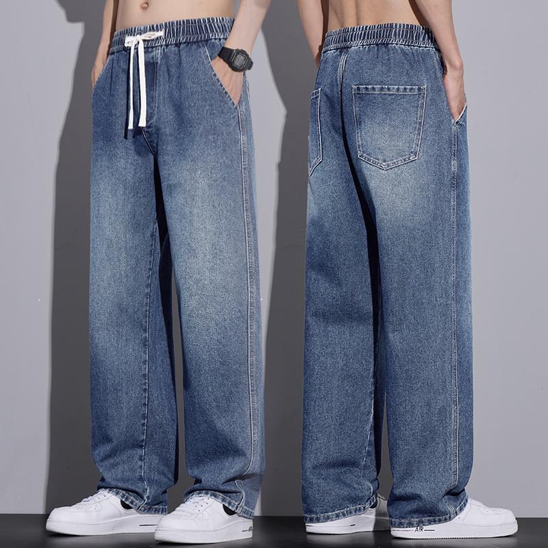 Herrenbekleidung Weite Hosen Baggy Jeans Streetwear Gerade Mode Denim Hosen Y2k Vintage Gewaschen Elastischer Bund Herrenhosen