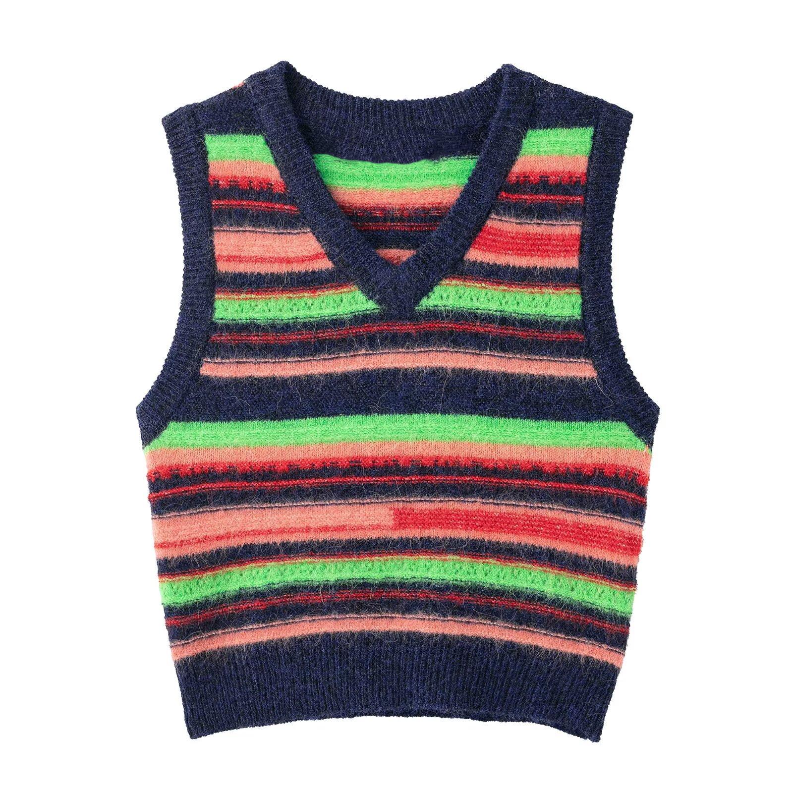 

2025 Spring Women s Fashion Sleeveless Striped Knit Vest Small