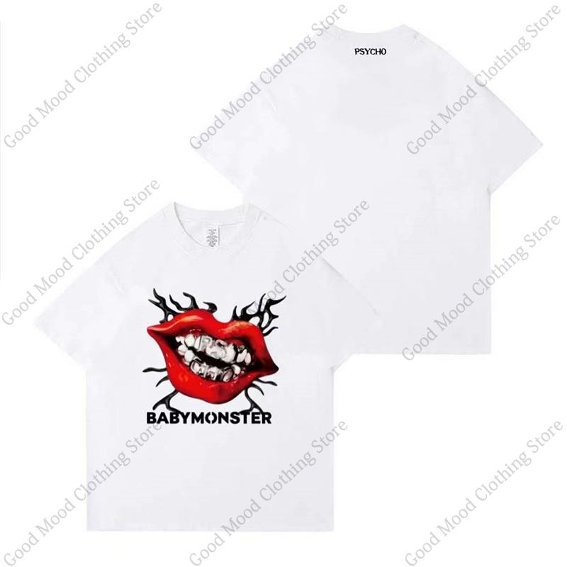 BABYMONSTER T Shirt Kpop Fashion PSYCHO Letter Print Tshirt HIPHOP Unisex Women Soft Comfortable Cotton Short Sleeve Tee Fans Tops