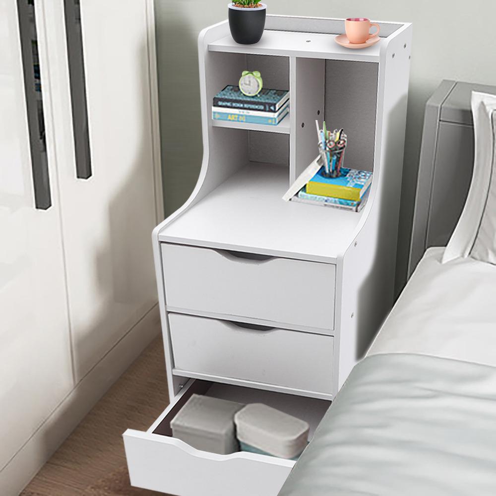 Bymaocar White Storage Nightstand w/ 3 Drawers Side Stand Multifunctional Bedside Cabinet Night Stand Furniture Easy Assembly