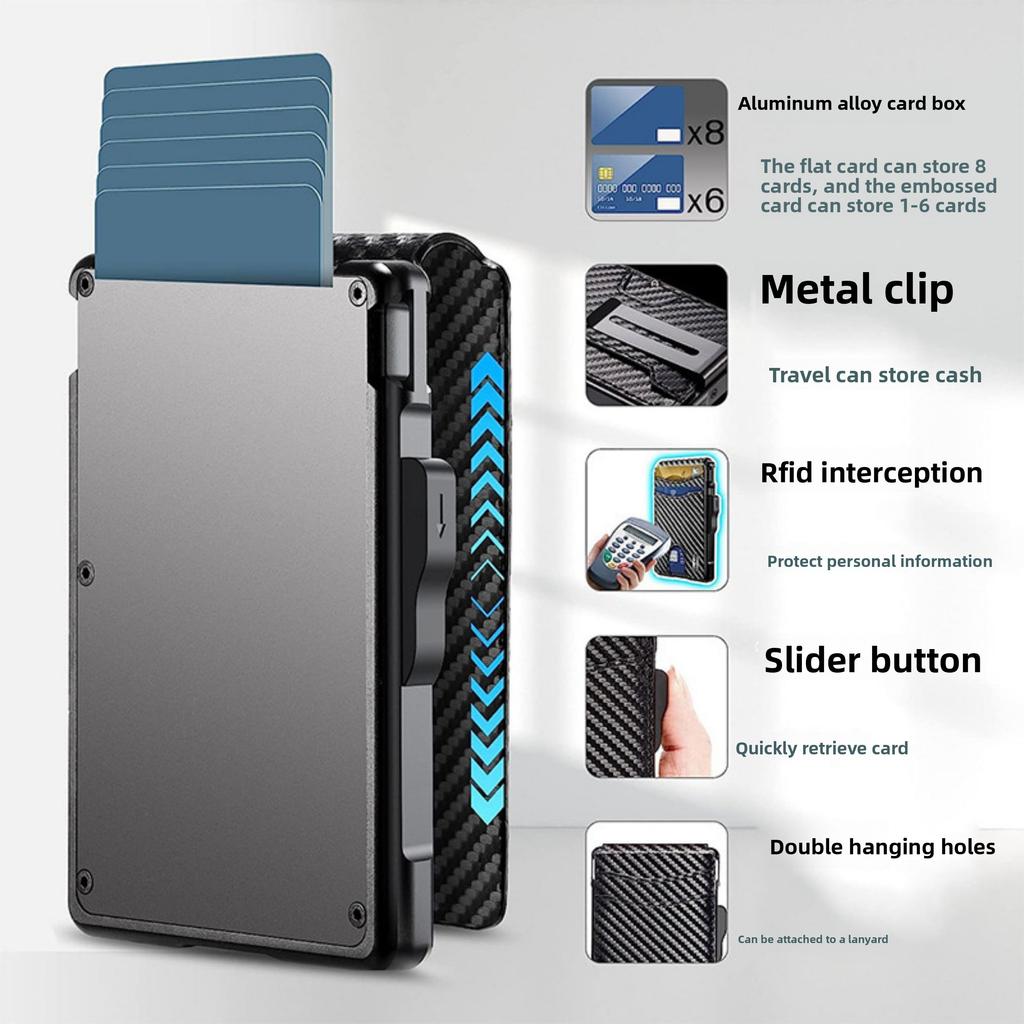 Automatischer RFID-Kartenhalter Metall-Geldbörse Herren Premium Faltbares Leder Kohlefaser Kartenhalter