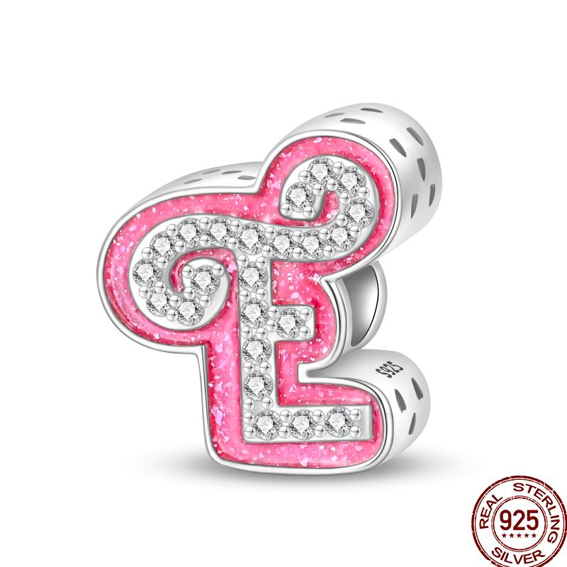 Copper Pink 26 Letters Valentine'S Day Gift Beads Suitable For Pan Original Bracelet Diy Birthday