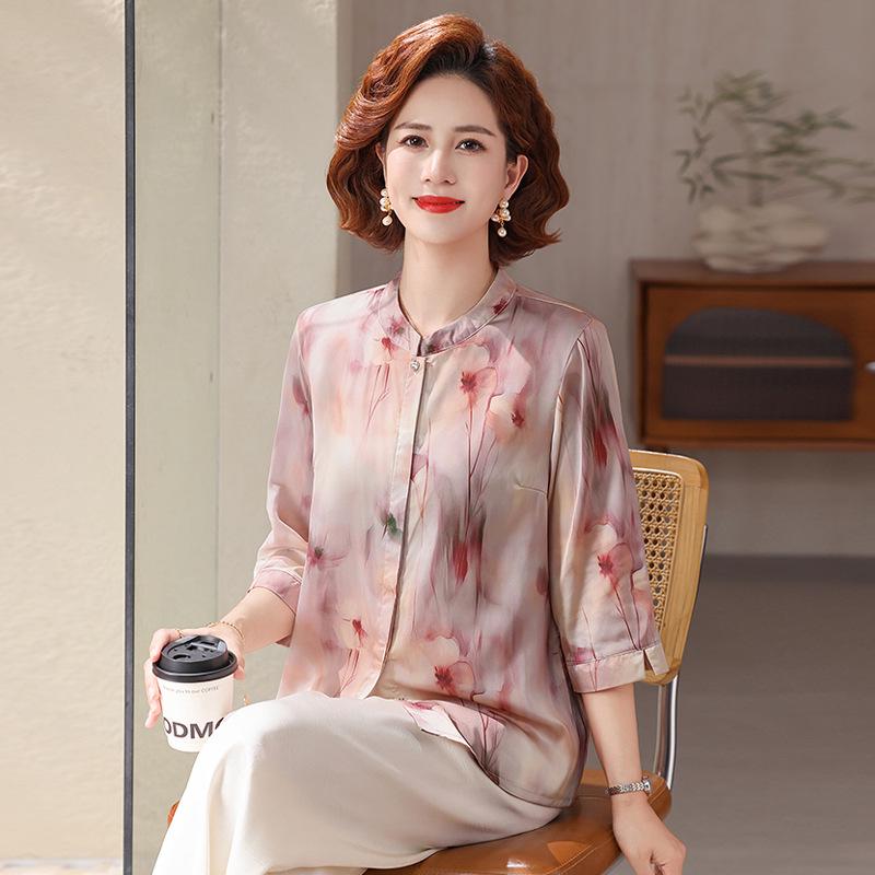 Mom's 2026 Spring Fashion Chiffon Printed Blouse - Stylish Lightweight T-Shirt for Middle-Aged & Elderly Women