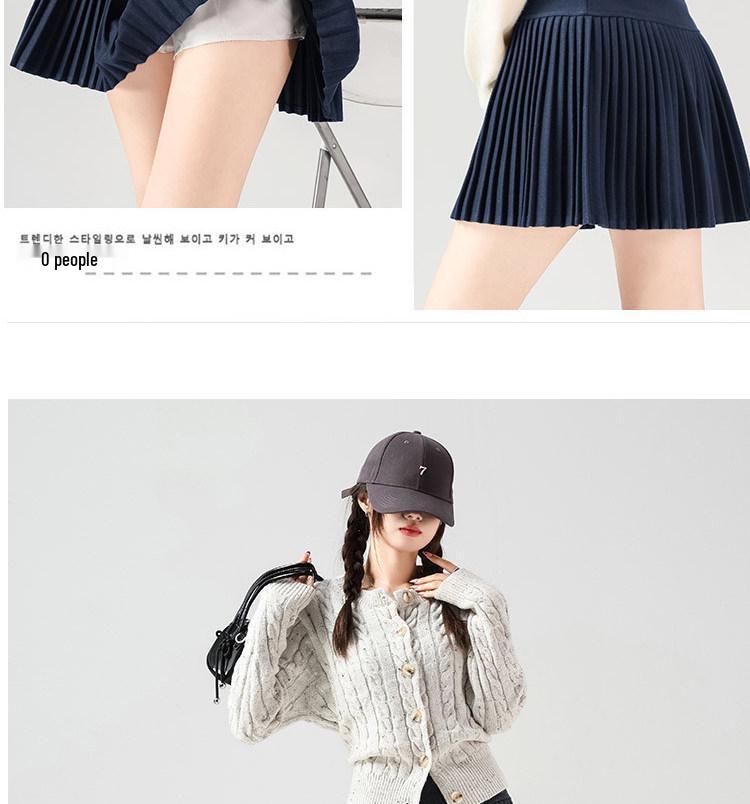 Gray Wool A-line Pleated Skirt - Women's Petite High Waist, Slimming, Short, Autumn/Winter 2025.