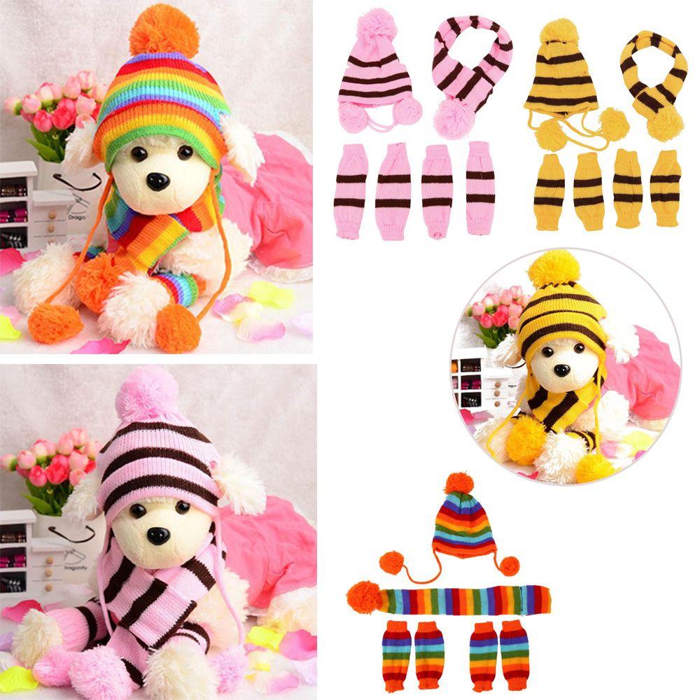 6Pcs/Set Cosplay Dressing Up Stripe Knitted Puppy Costume Pet Warm Hat Scarf Dog Socks Cat Clothes