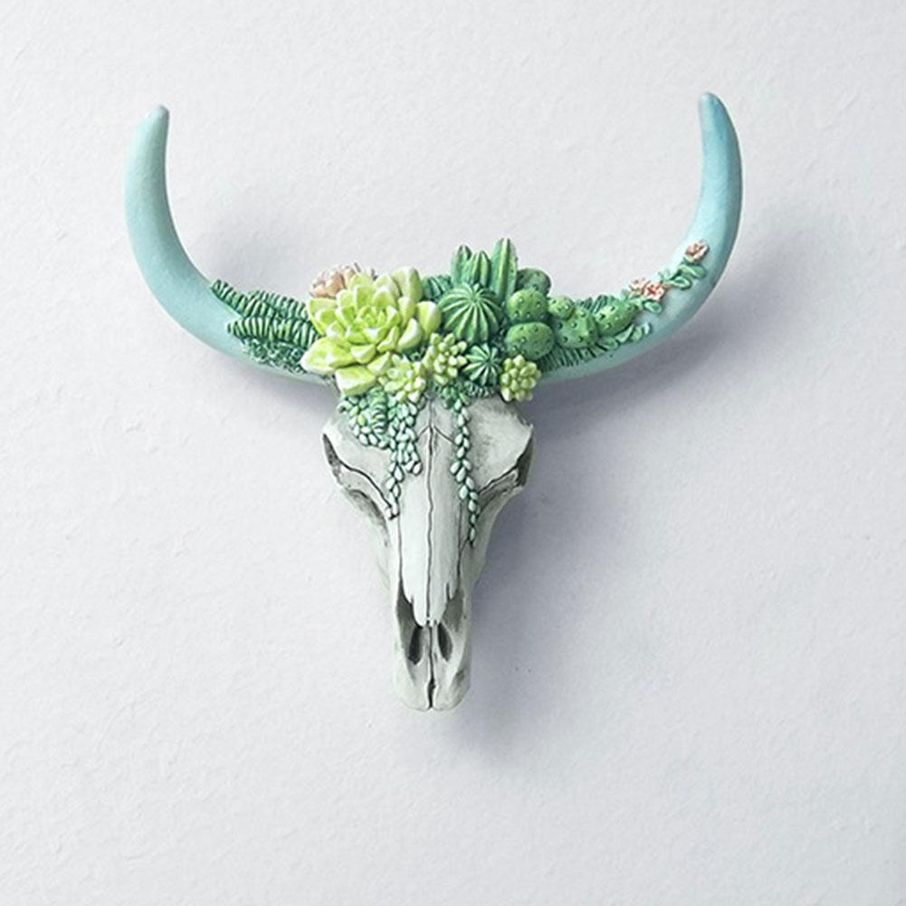 Retro Flower Cow Skull Ornaments Resin Bull Head Figurines Art Craft White Ox Head Miniature Ornament for Bar Hotel Living Room