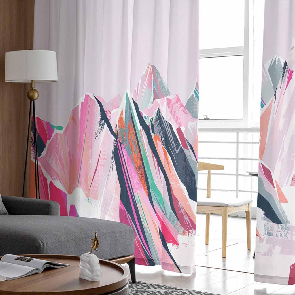 Abstract Oil Painting Mountain Illustration Window Tulle Curtains for Living Room Bedroom Hotel Luxury Decoration Sheer Curtains