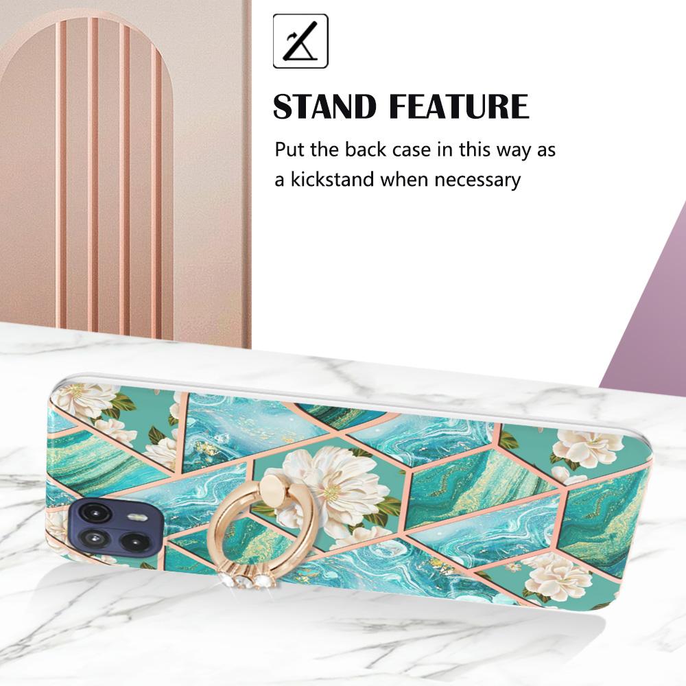 Ringhalterung, goldener Rand, Gitter, Marmorblume, IMD, ultradünne Telefonhülle für Motorola Moto E20, E30, E40, G31, G41, G50, G51, G71, G10, G20, G30, G40, G60 ...