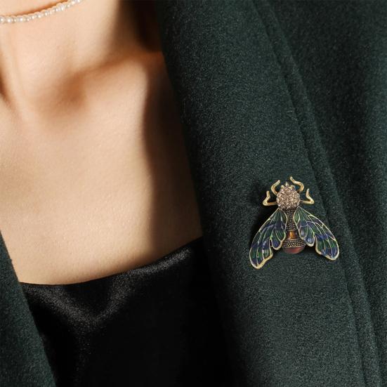 Animal Shape Brooch Rhinestones Inlaid Enamel Pin Vivid Appearance Coat Lapel Bag