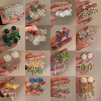 Silver Needle Bohemian Pearl Flower Tassel Earrings - Stylish Personality Design for Women