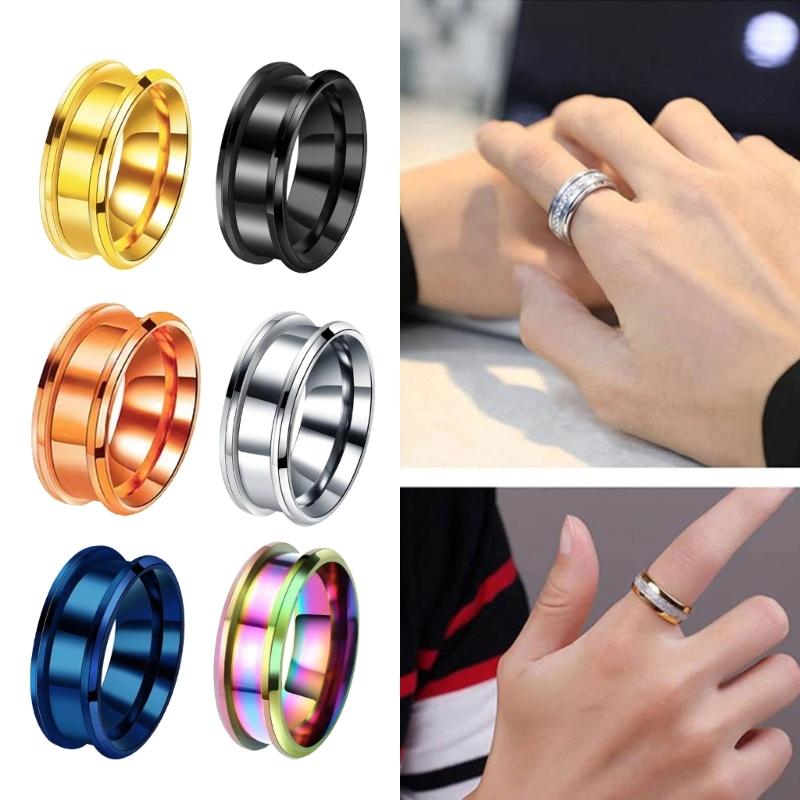 6 PCS Durable Empty Rings Scratch Resistant Blanks Rings DIY Rings Materials Empty Unisex Rings Stainless Steel Material