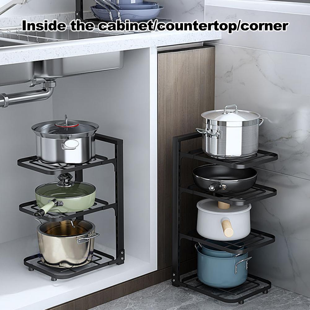 Kitchen Pot Rack Versatile Kitchenware Organizer Adjustable Multi-layer Pot Storage Rack with Strong Load-bearing for Under-sink