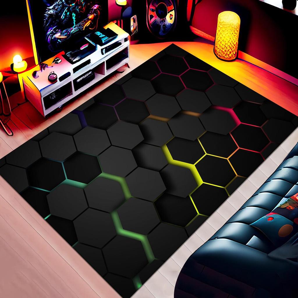 3D geometrický koberec Neonová světla Koberce Šestiúhelníky Koberce pro domácí hraní Herna Dekor Obývací pokoj Ložnice Teens E-Sport Koberec Mat