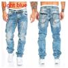 Fashion Hip Hop Blue Straight Jeans Men Baggy Pants Retro Streetwear Wash Man Loose Wide Leg Denim Trousers
