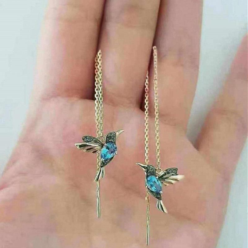 Huitan Cute Colorful Birdie Long Chain Women Dangle Earrings Dance Party Girl Fashion Accessories Delicate Little Bird Earrings
