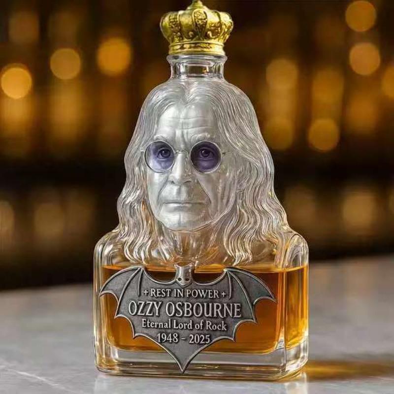 Ozzy Osbourne Memorial Whiskey Decanter - "Eternal Lord of Rock" Collectible Liquor Bottle, Bar Decor for Rock Fans