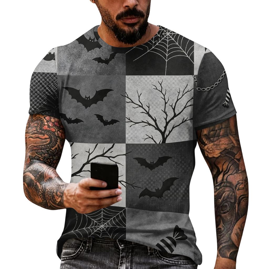 Men's Casual Short Sleeve Halloween Graphic T-Shirt Lightweight Breathable Fabric Comfortable Fit for Everyday Wear