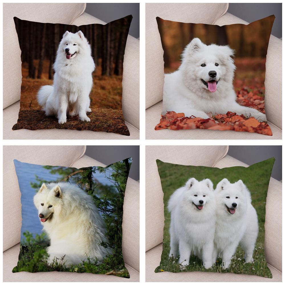 50 Stil Husă de Pernă Câine Alb Drăguț Samoyed Decor Husă de Pernă Animal de Companie Iubitor Husă de Pernă Moale de Pluș pentru Canapé Cameră Copii