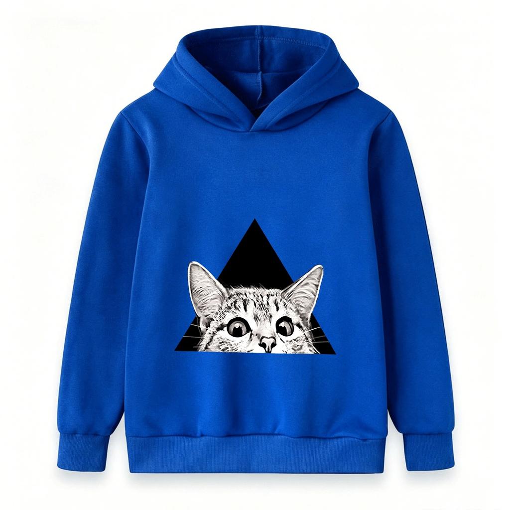Kids Boys Girls Hooded Sweatshirt, Funny Peeking Cat Triangle Graphic Casual Pullover Hoodie, Soft Long Sleeve Streetwear for Children